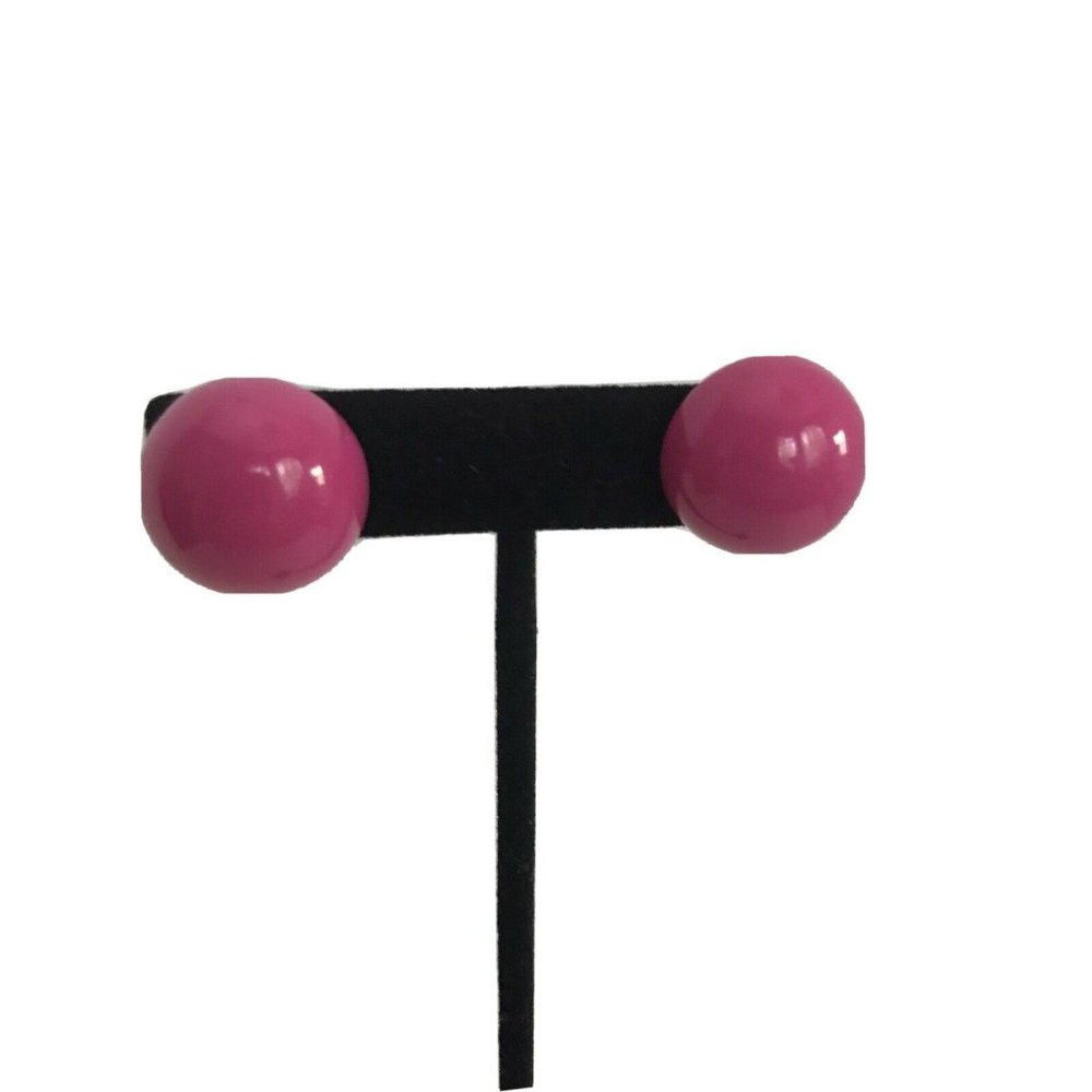 Vintage Hot Pink Button Post Earrings  Pierces Dom